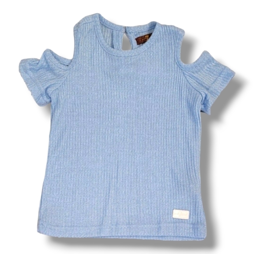 7 For All Mankind Blue Cold Shoulder Short Sleeve Shirt - 4T